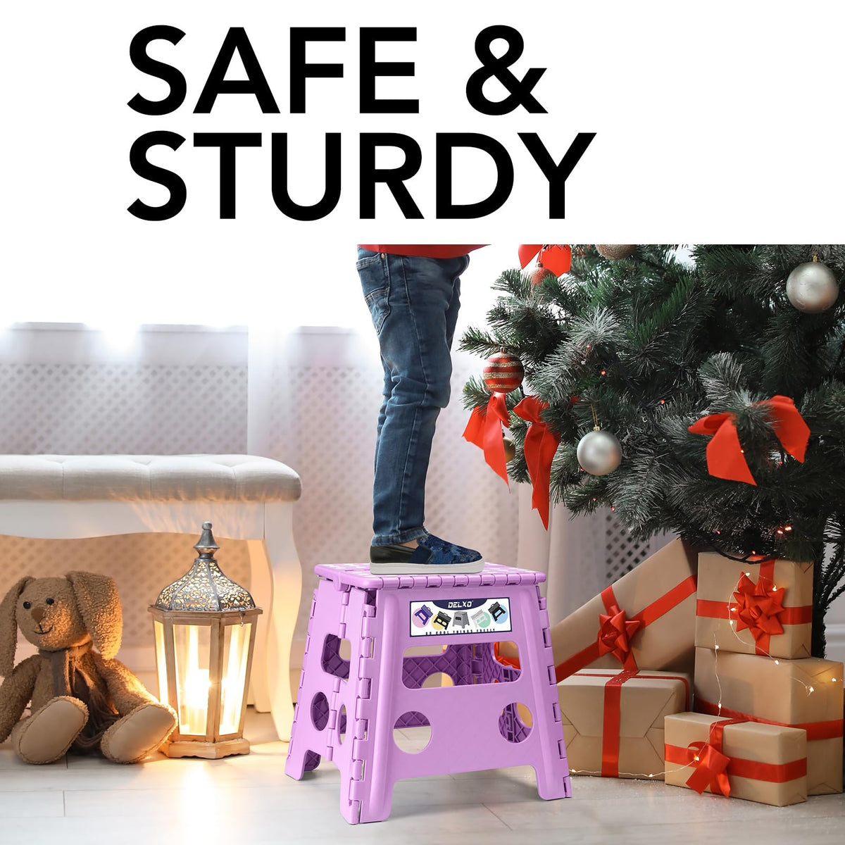 Delxo Folding Step Stool 13 Inch,300 Lbs Step Stool for Adults Purple, Light Purple