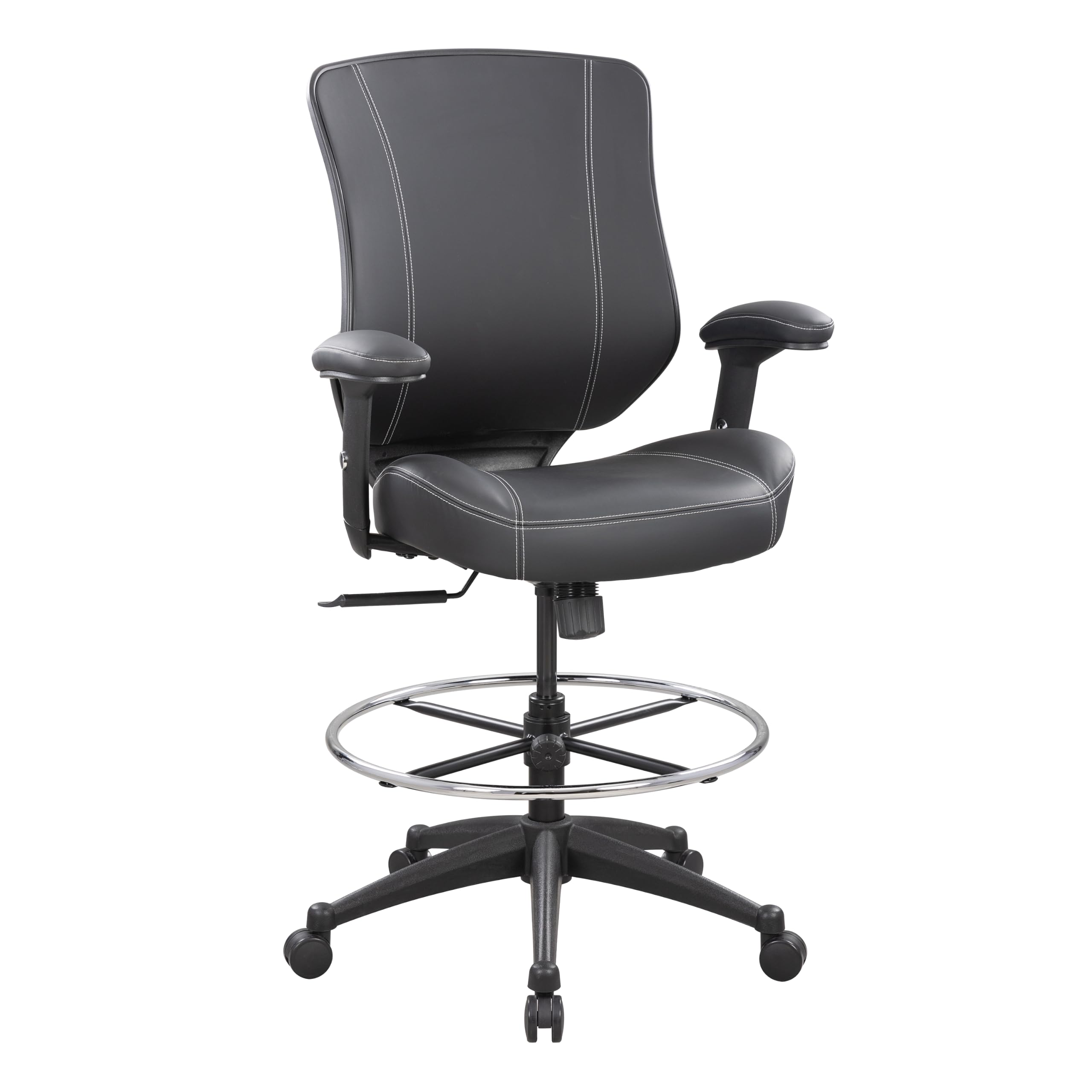 Boliss 400lbs Ergonomic Drafting Chair Mid Back Premium Leather, Black Leather
