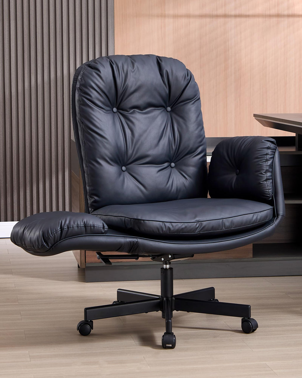 Lukkdys Executive Office Chair, Big & Tall 400 Lbs Capacity, Wide Seat, Pu Leather, 5-gear Lay-flat Armrests (90°–180°) for Cross-legged