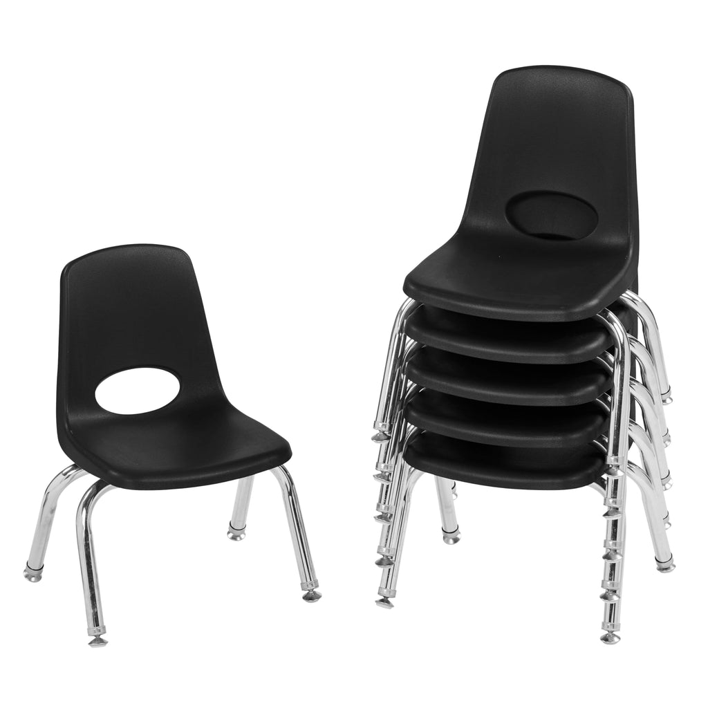 Fdp 10" School Stack Chair,stacking Student Seat with Chromed Steel Legs and Nylon Swivel Glides for In-home Learning or Classroom - Black