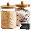 Le'raze 1 Gallon Glass Canister Set for Kitchen Counter with Airtight Bamboo Lids + Marker & Labels - of 2 Large Cookie Jars Wooden Lid, Food Storage Containers Pantry, Flour, Sugar, Pasta, Candy,