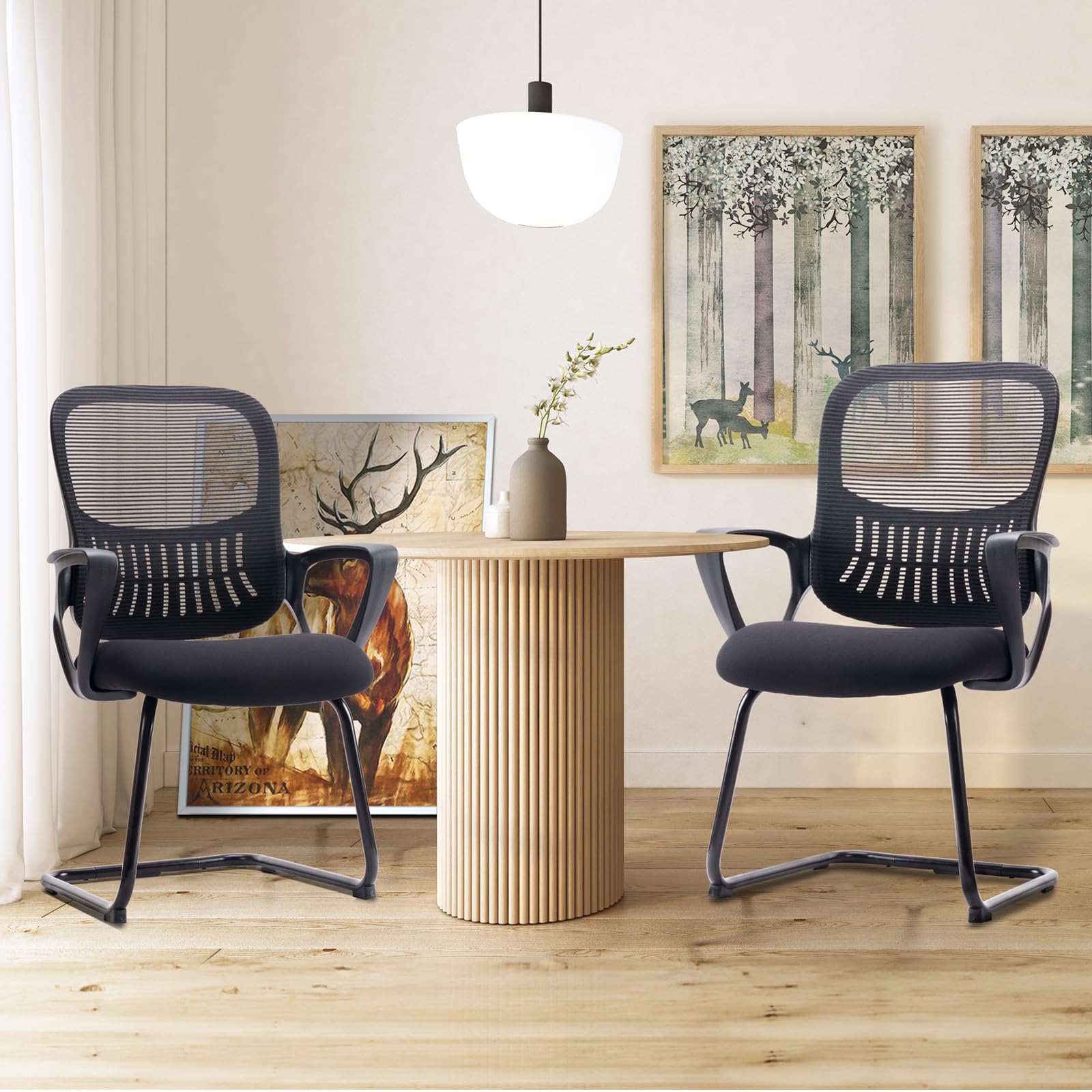 Sweetcrispy Office Desk Chair No Wheels Set of 1, Stationary Non Rolling Mesh Mid Back Computer Guest Side with Lumbar Support for Home Waiting