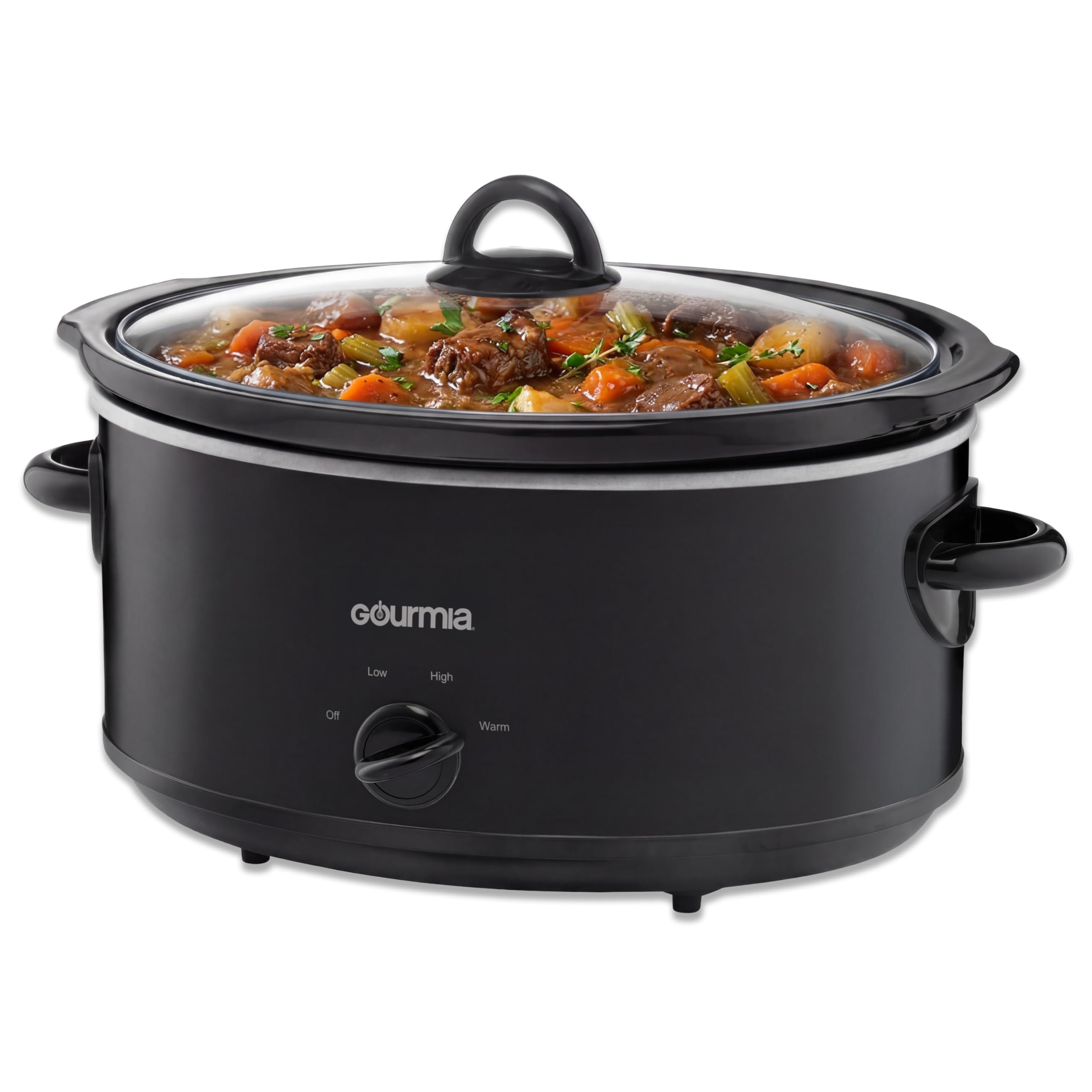 Gourmia Slow Cooker - 6 Quart Removable Ceramic Pot, Manual Controls with 3 Temperature Settings, Dishwasher Safe Crock and Glass Lid, Black