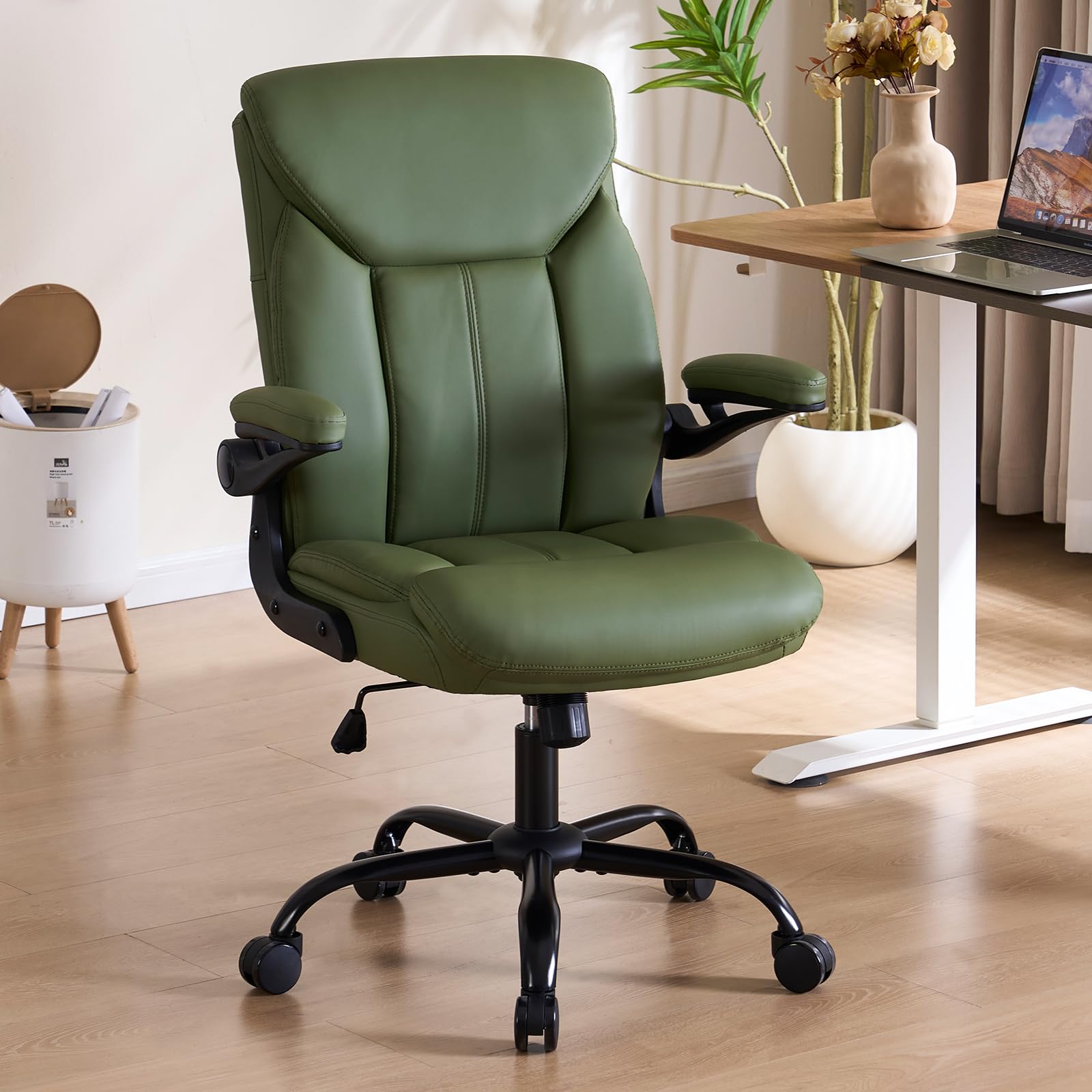 Joynet Leather Executive Office Chair - Green Ergonomic Computer Desk Chair, 18.9"D x 25.2"W x 38.2- 42.1"H
