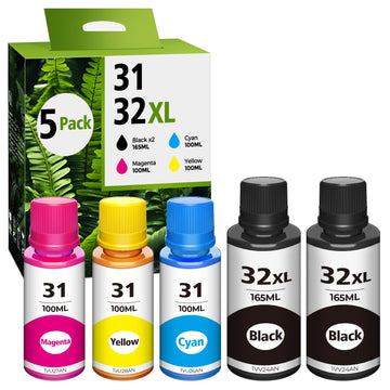 32xl Black Ink Bottle 31 Smart Tank 5101 6001 5000 7602 7301 Ink Refill Compatible for HP 31 Ink Bottles Set for Ink 31 and 32xl Compatible for HP Smart Tank Ink 5101 6001 651 5102 7002 5000 7001