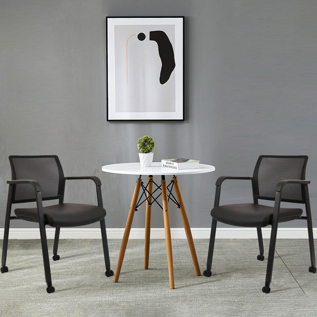 Clatina Stacking Office Chair with Wheels, Mesh Back Waiting Room Guest Chairs with Arms Comfortable Leather Cushion Stackable Desk Chair for