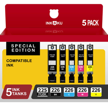 225 226 Ink Cartridges Combo Pack, PGI-225 CLI-226 5 Color Value Pack Compatible with Canon PIXMA MG5220 MG5320 MG6120 MX882 Printers (PGBK, Black, Cyan, Magenta, Yellow, 5 Pack)