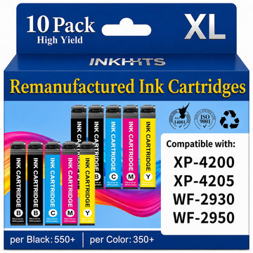 Remanufactured Replacement for Epson 232XL Ink Cartridges Combo Pack Latest Upgrade (10-Pack) for 232 XL T232XL Ink Work with XP-4200 XP-4205 Workforce WF-2930 WF-2950 Printer, (4BK/2C/2M/2Y)