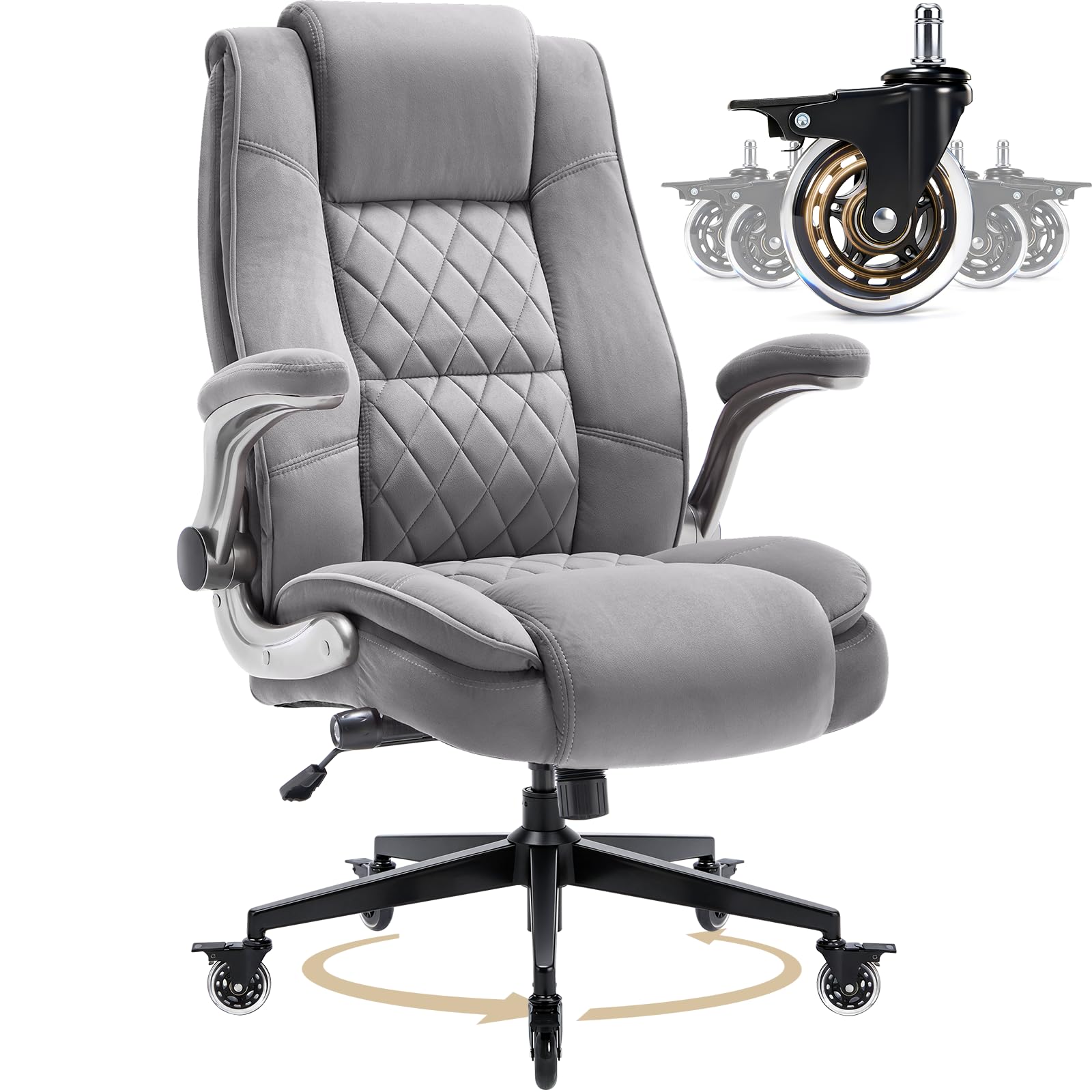 Fabric High Back Office Chair, Thick Padded Ergonomic Computer Desk Chair, Large, Grey