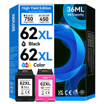 62XL Ink Cartridge Combo Pack Compatible for HP Ink 62 Black and Color Compatible for Envy 7640 7645 5660 5540 5640 5642 5665 OfficeJet 8040 5740 5746 250 200 5745 Inkjet Printer, Print, Scan, Copy