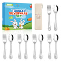 10 Pieces Stainless Steel Toddler Utensils Set - Food Grade Kids Silverware Set Children Safe Small Forks and Spoons Mirror Polished Sturdy and Durable Dishwasher Safe