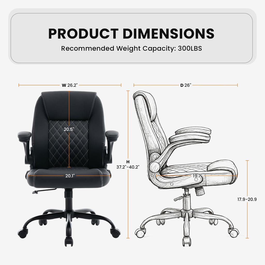 Deroavixe Executive Office Chair with Lumbar Support & Flip-up Arms, Black
