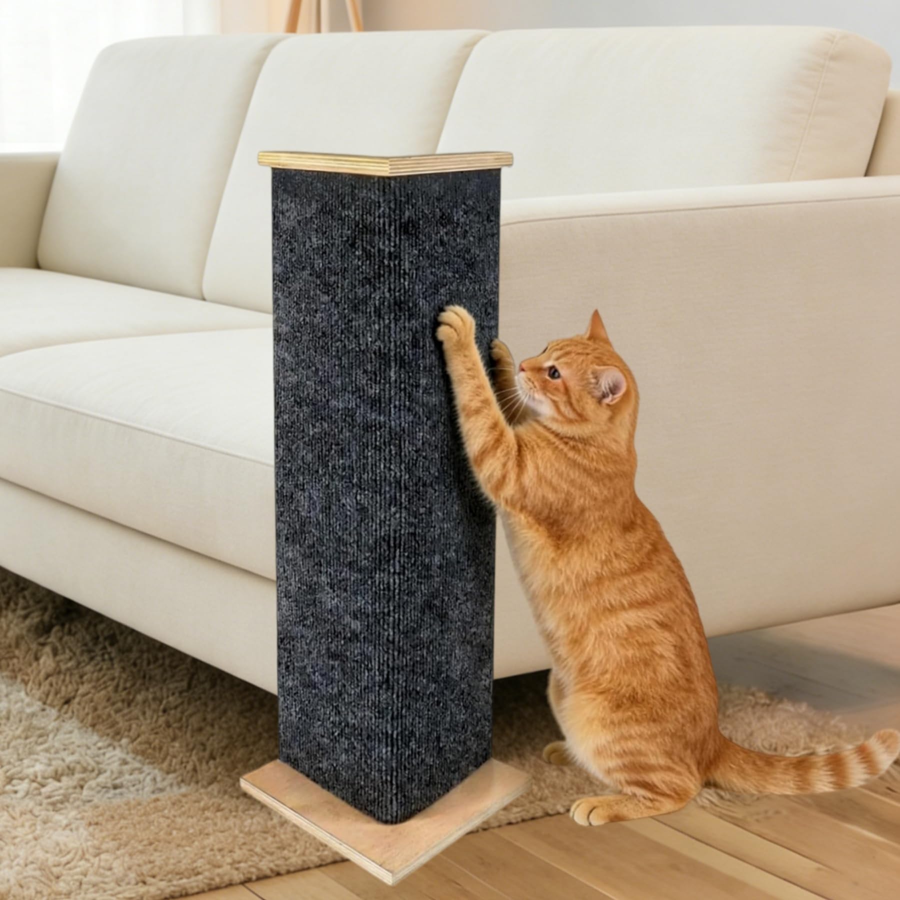 24" Tall Couch Corner Cat Scratcher, with 5Pcs Replaceable Cat Scratching Post Pad, Furniture Protector for Sofa, Easy Assembly Stylish Modern Cat Scratching Post