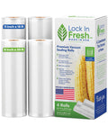 Vacuum Sealer Bags for Food Combo Pack, 2 Rolls 11" x 16' + 2 Rolls 8" x 20' - Heavy Duty Food Saver Vacuum Sealer Bag Rolls - Sous Vide, Seal a Meal Bags - Made in the US