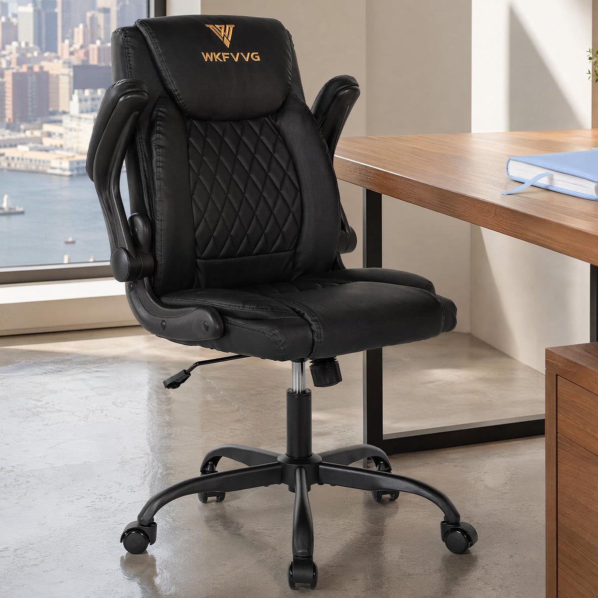 Wkfvvg Home Office Desk Chair, Adjustable Height Leather Office Chair,black, Mid-back