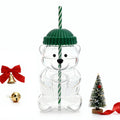 20oz Bear-Shaped Glass Cup, Cute Reusable Glass Tumbler with Lid and Straw for Coffee, Milk Tea, Birthday & Holiday Gift (Green)