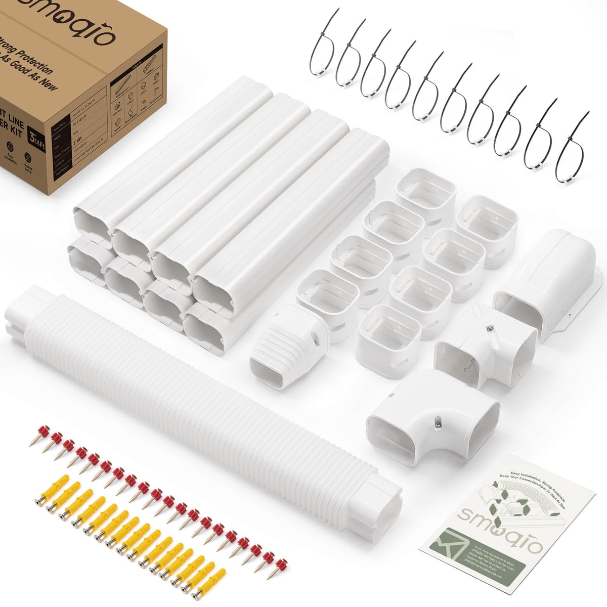Mini Split Line Set Cover 3 Inch 14Ft, Easy to Install Lineset Cover Kit for Mini Split with Instruction, DIY Decorative PVC White Kit for Minisplit, Air Conditioner, Central AC and Heat Pump