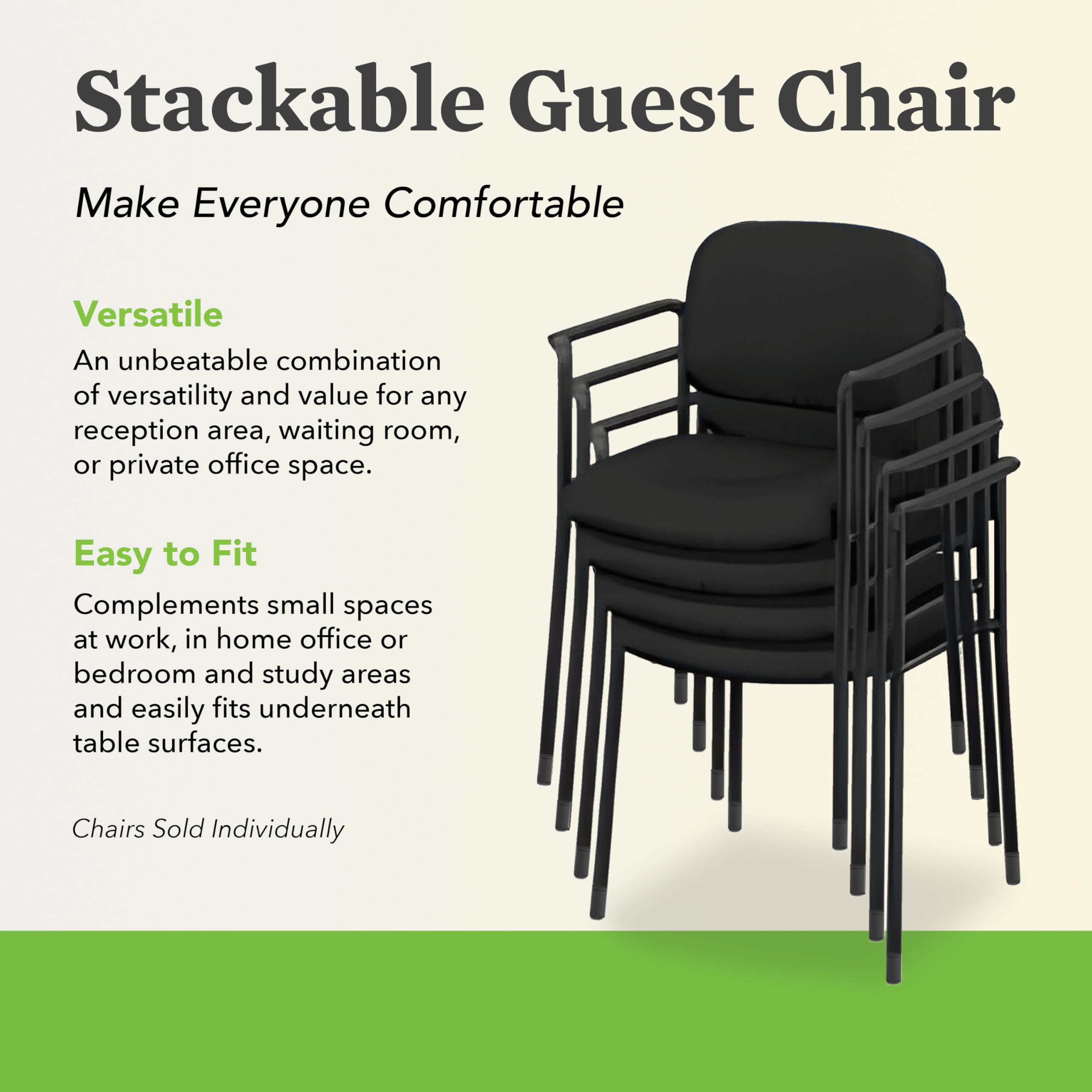 Hon Scatter Guest Chair with Arms, Fabric Office Chairs, Black, Black - Fabric Back - with Arms