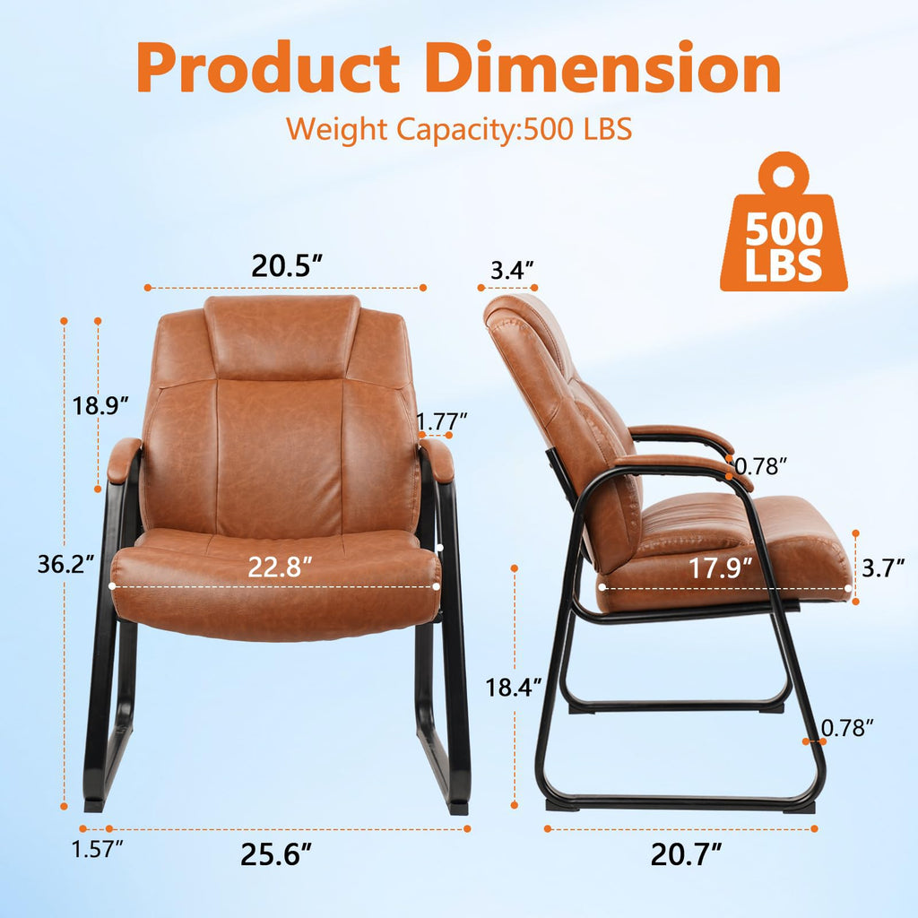 Clatina Big and Tall Office Chair Set of 4 500lbs Leather Reception Chair with Bonded Padded Armrest Wide Seat Sled Base Desk Chair No Wheels
