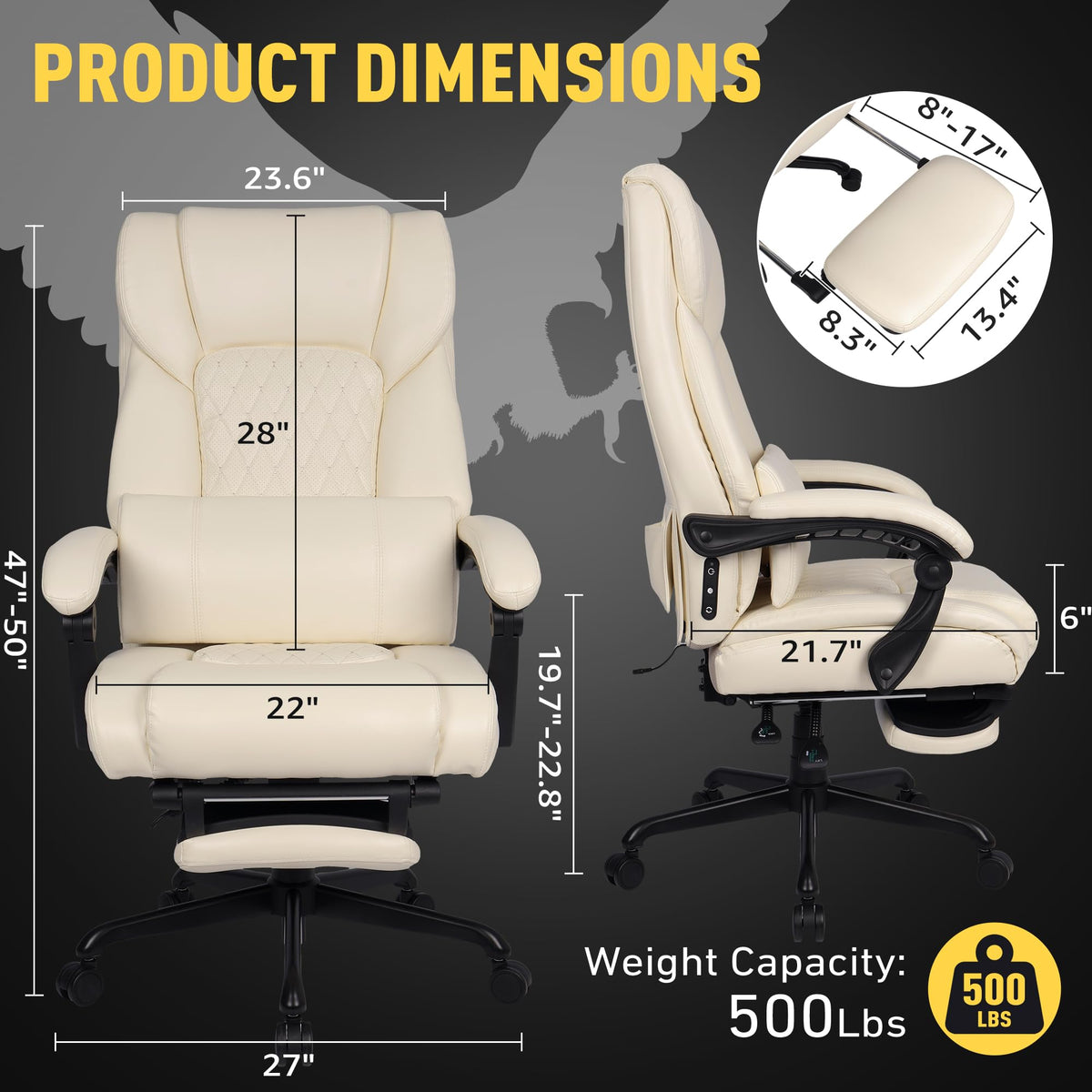 Egseat Office Chair with Gas Lift,massage Desk Chair with Gas Lift, Oversized, White