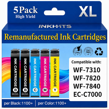 Remanufactured Ink Cartridges Replacement for Epson 812XL Ink Cartridges Combo Pack for 812 XL Work with Workforce Pro WF-7840 WF-7820 WF-7310 EC-C7000 Printer (5 Pack, Latest Chip)