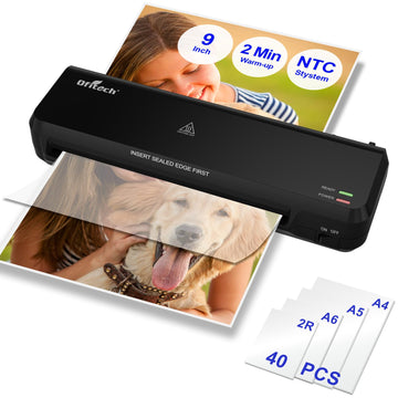 9 inch Laminator Machine with 40 Laminating Sheets, Laminator with NTC Technology Continuous Operation and Quick 2-Min Warm-Up for Home,Office,School Use-Black