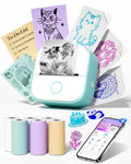 Memoking Mini Sticker Printer Box T02 Mini Printer - AI Sticker Maker for Kids, Print Pod Bluetooth Mini Thermal Printer Gift for Teen Girls & Boys, for Study Note, Journal, Photos, DIY, Gift, 6 Rolls