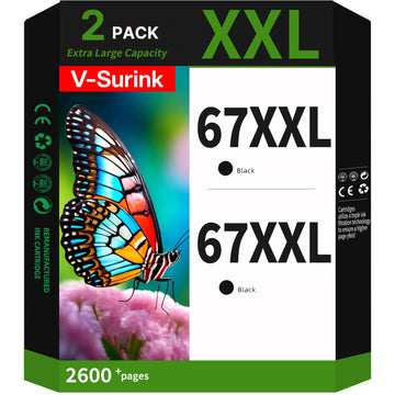 67XXL Black Extra Large Capacity 2600 Pages High Yield Replacement for hp 67xl Black Ink Cartridge Compatible for DeskJet 4155e 4255e 4100 Envy 6400 6055 6055e 6455e