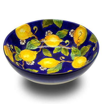 GIOTTI CERAMICHE Artisan Elegance: Handmade Italian Pottery, Hand-Painted Bowls, Traditional Craftsmanship, Unique Artisanal Dishes, Vintage Flair, Majolica Collectibles- Lemons Blue Bowl