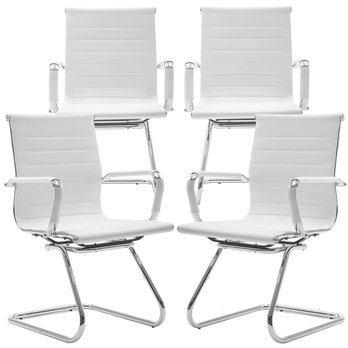 Dm Furniture Conference Room Chairs Set of 4, Waiting Room Chairs with Arms, Faux Leather Reception Chairs No Wheels, Office Guest Chairs with