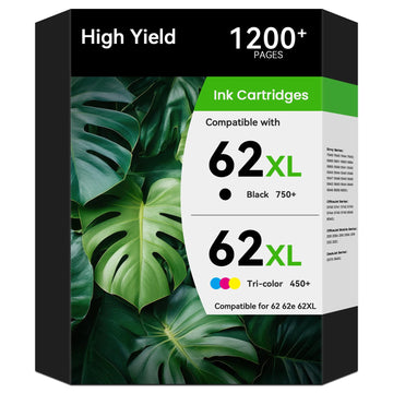 62XL Ink Cartridges Black and Color for Envy 7640 5660 Compatible with HP 62 62XL Ink Cartridge Combo Pack hp62 hp62xl Work with HP Envy 7645 5540 Officejet 5740 250 200 Printer Black/Tri-Color 2-Pack