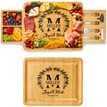 Personalized Charcuterie Boards Gift Set - Custom Engraved Bamboo Cheese Board with Drawer & Knife Set for Wedding, Anniversary & Housewarming Gift for Couples