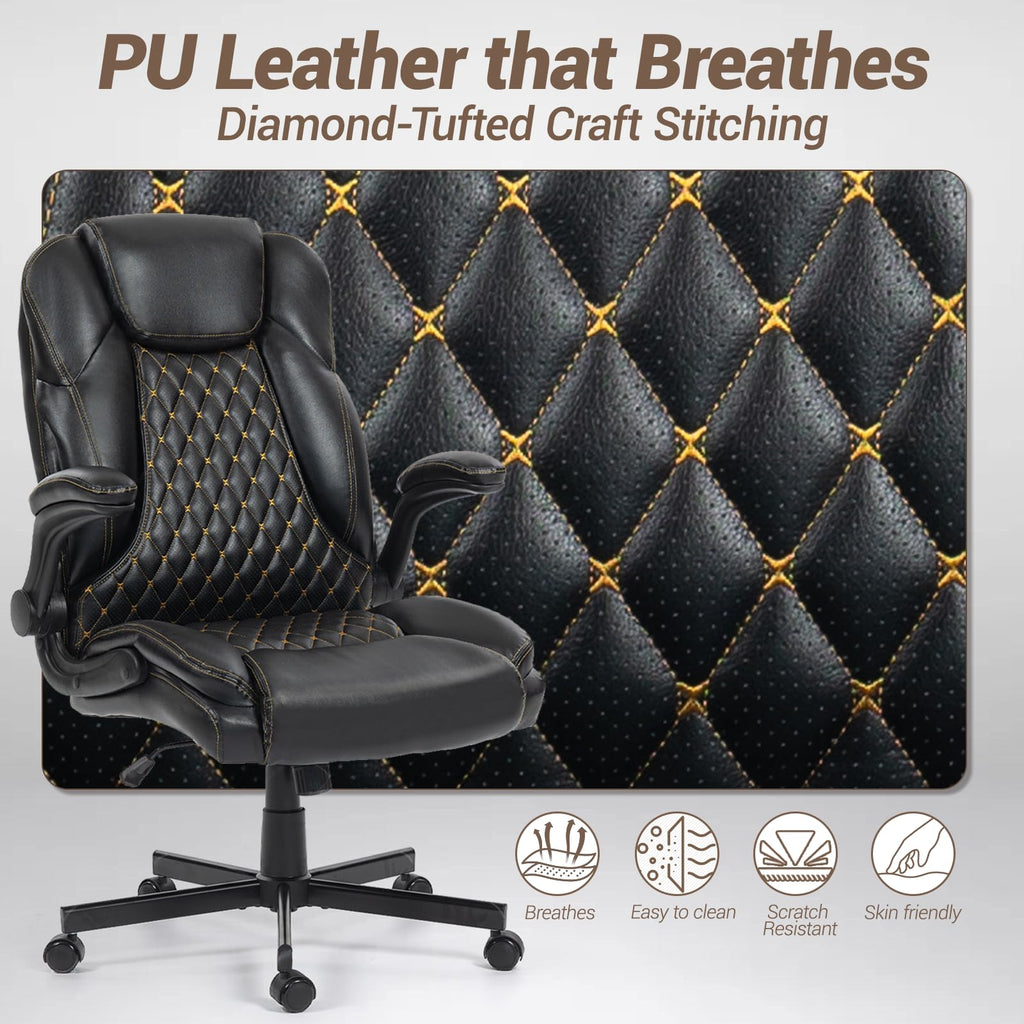 Wentum Executive Office Chair Big and Tall 400lbs - Ergonomic Comfy Heavy Duty Extra Wide Seat Home Office Desk Chair W/flip Arm Rest, Rocking
