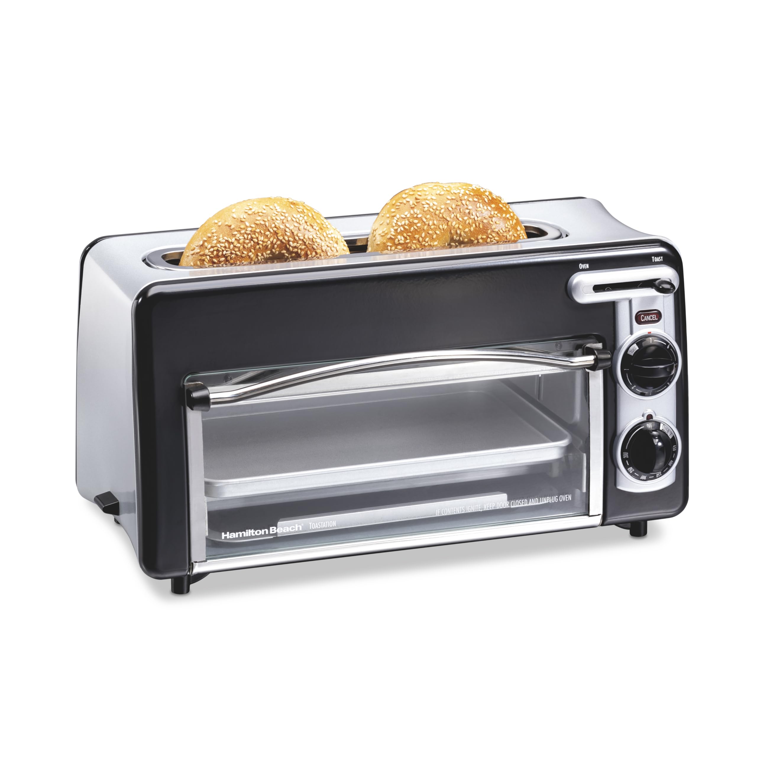 Hamilton Beach Versatile 2-in-1 Countertop Toaster Oven & Long Slot 2 Slice Toaster for Toasting & Baking, Automatic Shut Off, Shade Selector, Temperature Control, Compact Retro Design, Black (22725)