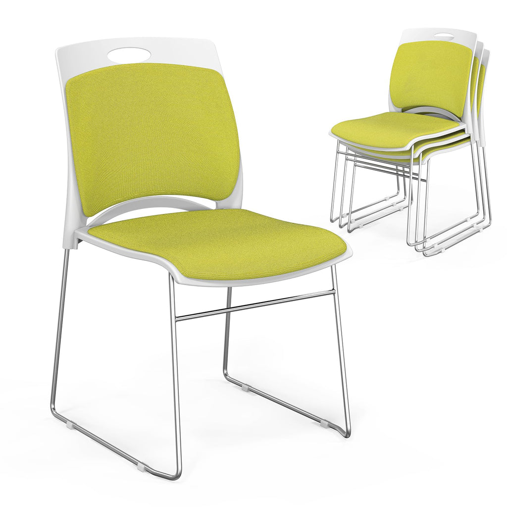 Vingli Stackable Plastic Mesh Padded Chairs for Office Set of 4, Green, 4 Pack