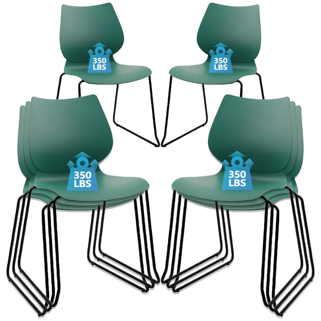 Klasika Stackable Waiting Room Chair, Stacking Office Chair with Ergonomic Lumbar Support and Metal Legs, Plastic Desk Chairs for Conference