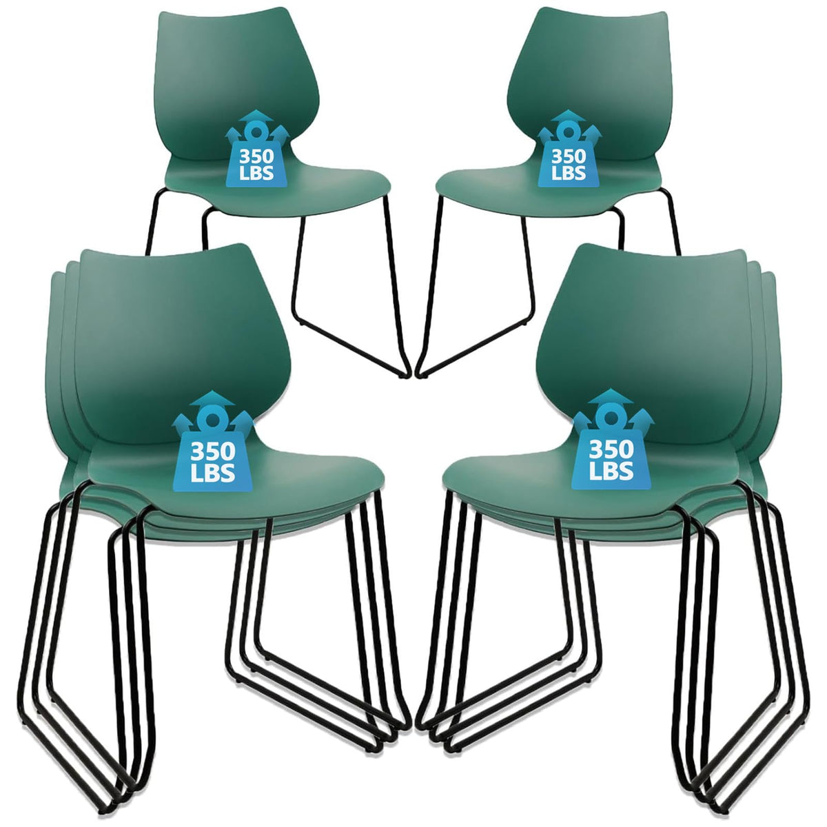 Klasika Stackable Waiting Room Chair, Stacking Office Chair with Ergonomic Lumbar Support and Metal Legs, Plastic Desk Chairs for Conference