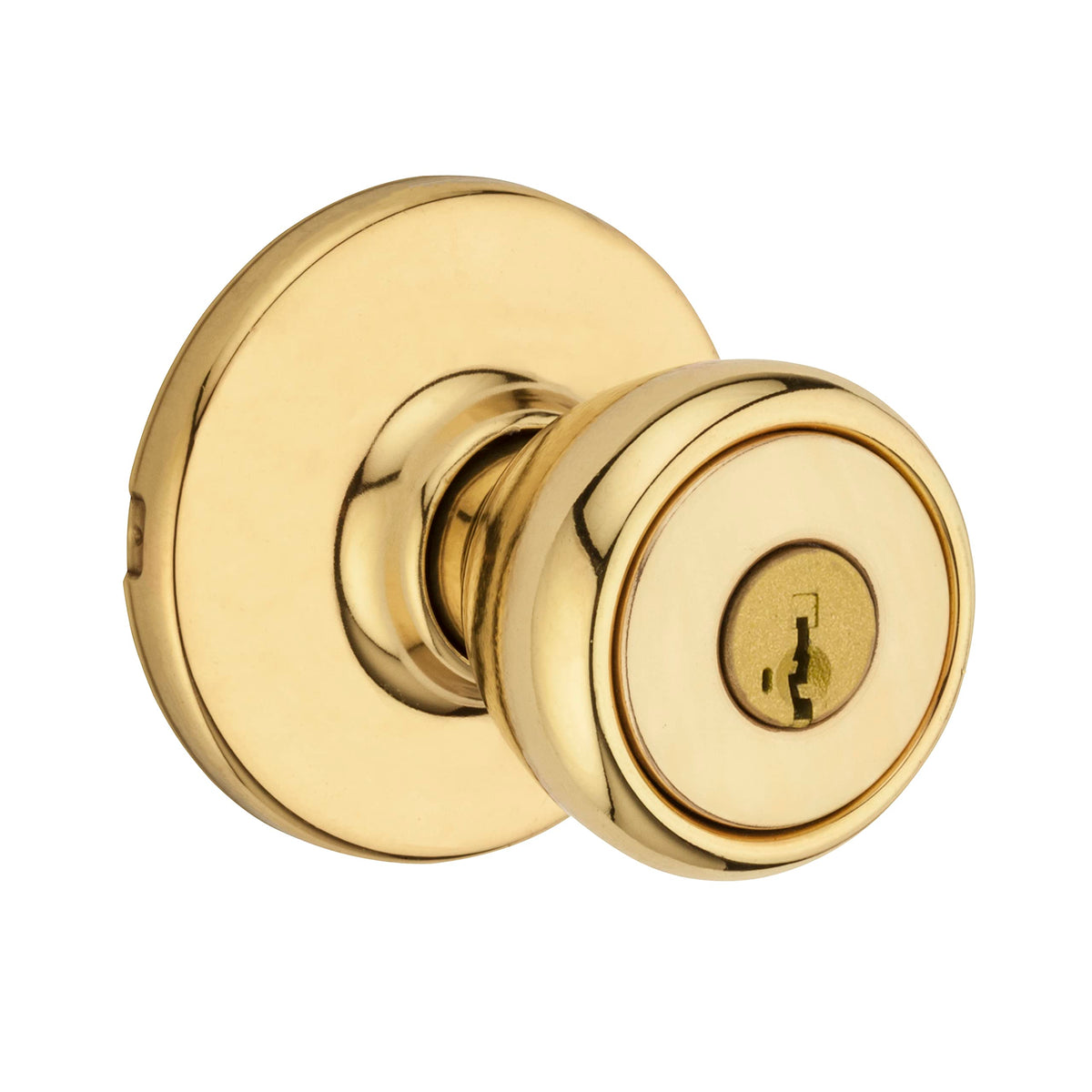 Kwikset Tylo Entry Door Knob with Lock and Key, Secure Keyed Handle Exterior, Front Entrance and Bedroom, Polished Brass, Pick Resistant SmartKey Rekey Security