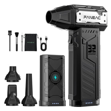 Electric Air Duster with 2 Swappable Battey Pack | 150,0000 RPM BLDC 150 mph Air flow, 3-Speed Compressed Air Duster for Dust/Snow Cleaning - 2-yr Warranty