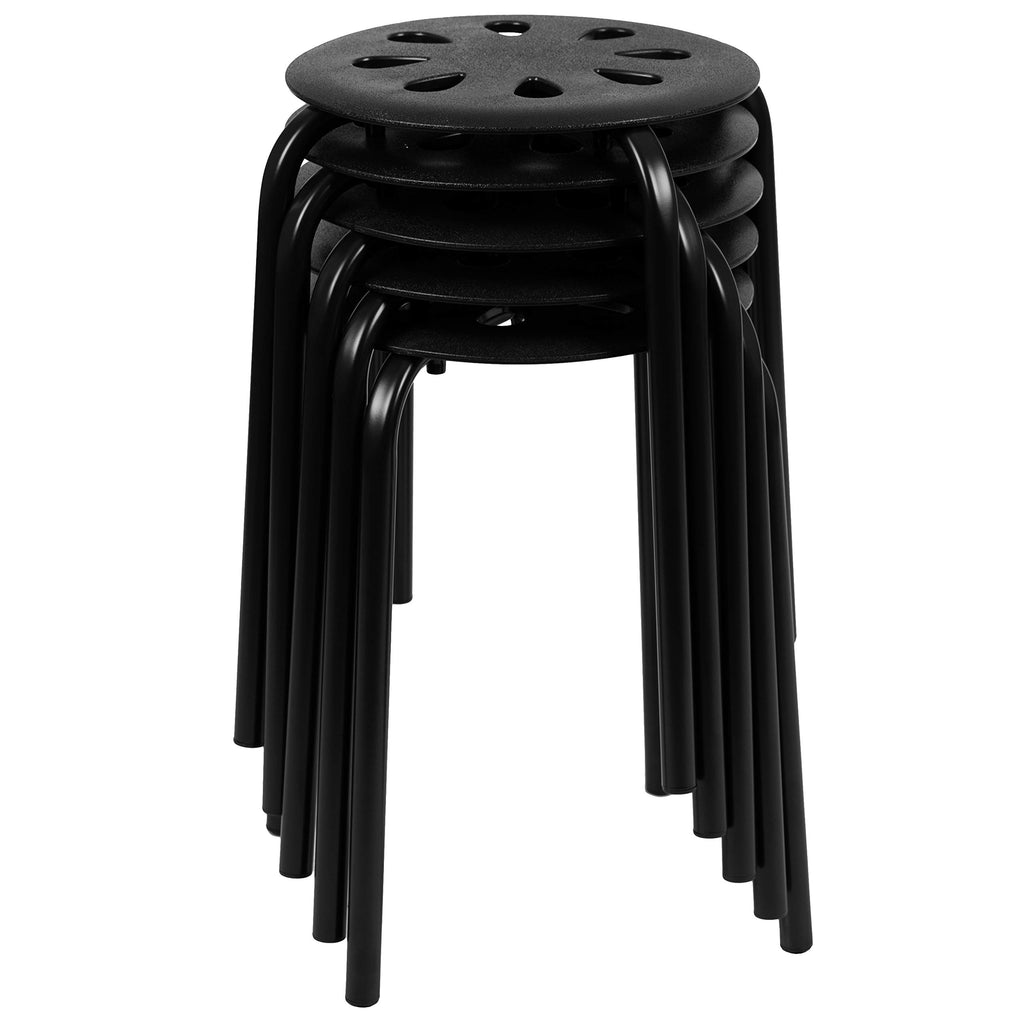 Emma + Oliver Black Plastic Nesting Stack Stools, 5-pack, 16.5"W x 16.5"D x 17.5"H