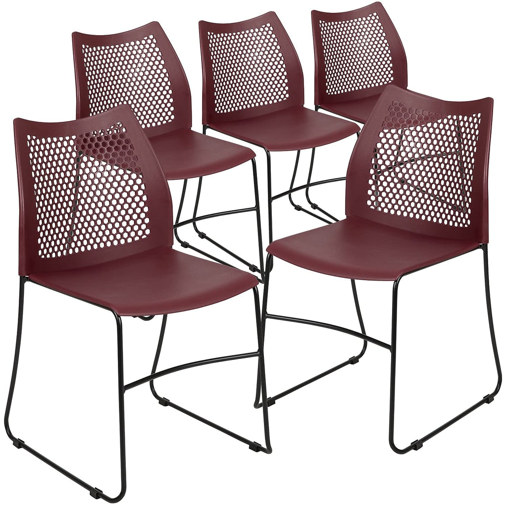 Flash Furniture Hercules Series 5 Pack 661 Lb. Capacity Burgundy Stack Chair with Air-vent Back and Black Powder Coated Sled Base