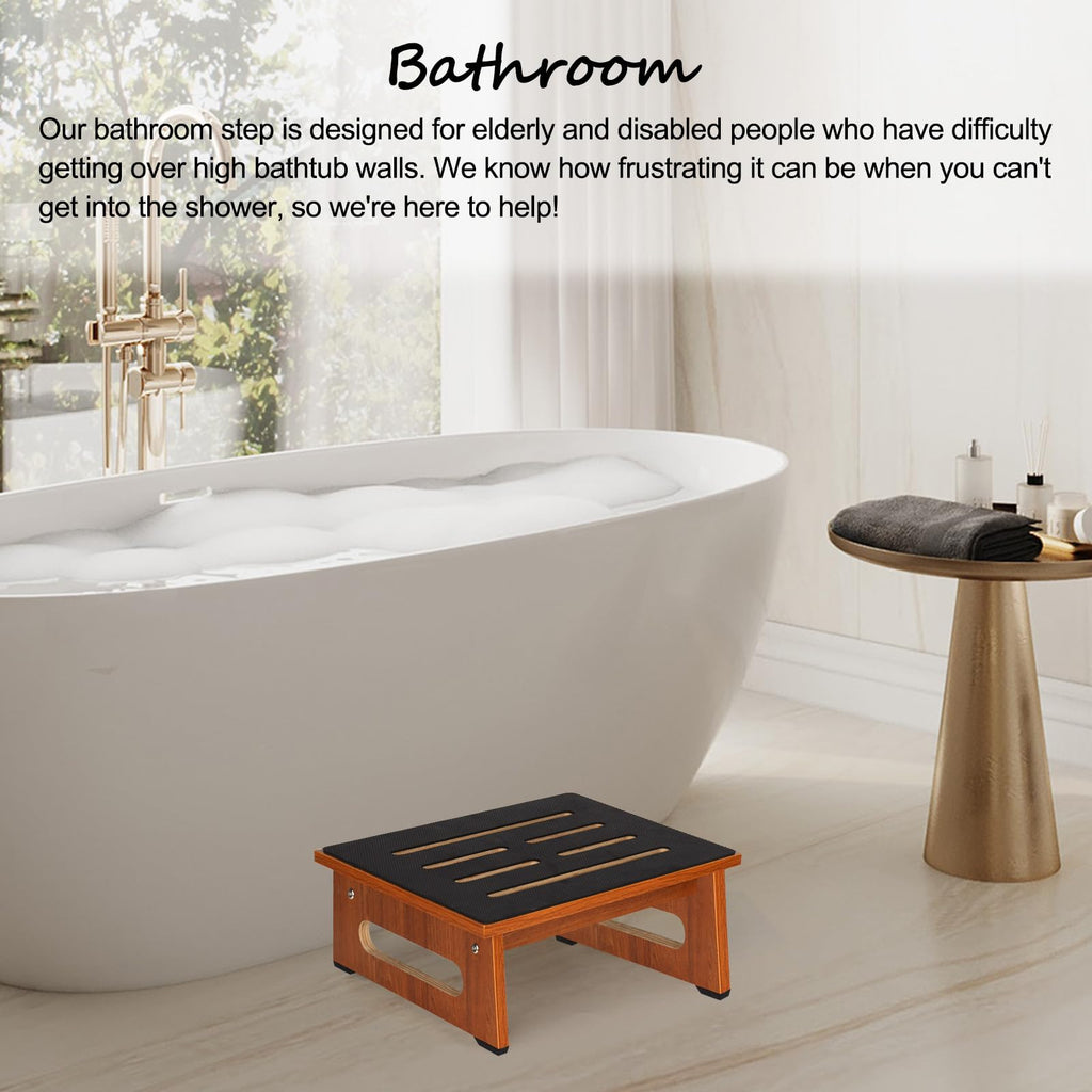 Wooden Step Stool with Non-slip Rubber Feet Step, Heavy Duty Platform Stepping Stools with 450 Lbs Capacity for Bedroom Kitchen Bathroom, Bed