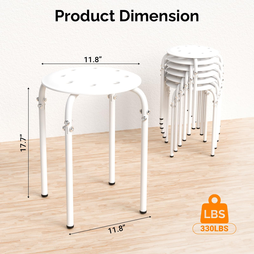 Vingli 6 Pack Round Plastic Stackable Stools for Home Office, White