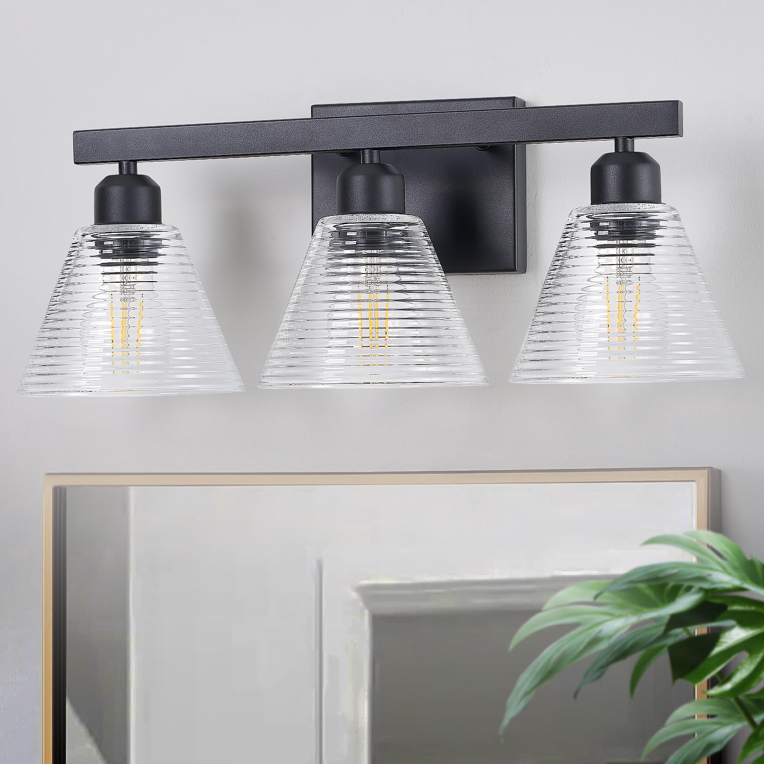 Dalouguan 3-Light Bathroom Vanity Light, Black Modern Bathroom Lighting Fixtures with Clear Glass Shade, Farmhouse Wall Sconces for Mirror Kitchen Bedroom Living Room