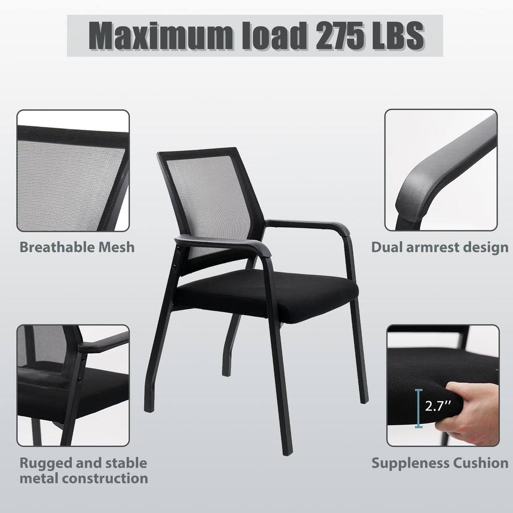 Klasika Desk Chair No Wheels, Arm Chair with Ergonomic Lumbar Support and Thickened Seats Cushion, Waiting Room Chairs for Office School Church
