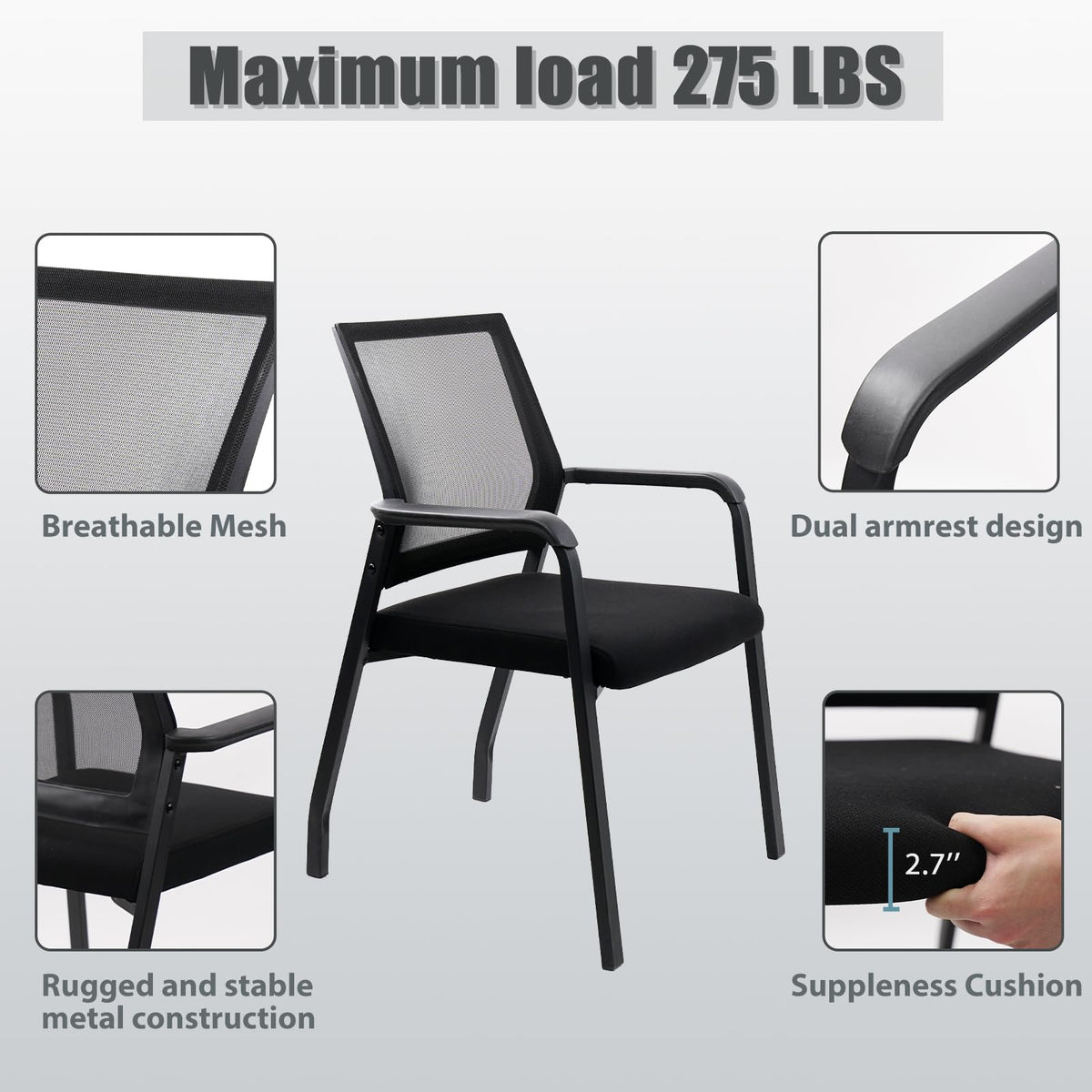 Klasika Desk Chair No Wheels, Arm Chair with Ergonomic Lumbar Support and Thickened Seats Cushion, Waiting Room Chairs for Office School Church