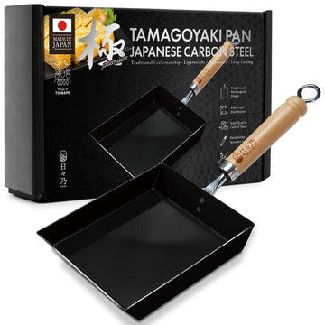 HIBINO Tamagoyaki Carbon Steel Pan | Made in Japan | Nonstick, Even-Heating, 30% Lighter Design | Japanese Egg Pan with Detachable Wooden Handle | for Bento, Breakfast & Everyday Cooking