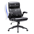 Colamy Home Office Chair 275lbs Executive Leather Office Chair with Padded Flip-up Arms, Adjustable Height and Tilt Lock, Black, Bright Black