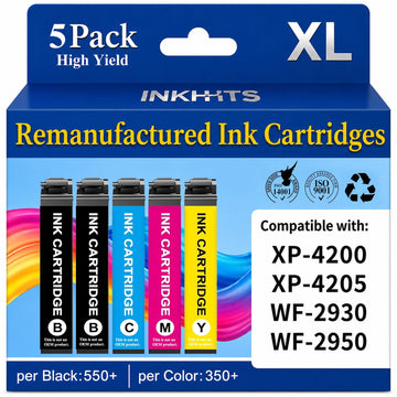 Remanufactured Ink Cartridges Replacement for Epson 232XL Ink Cartridges Combo Pack Latest Upgrade (5-Pack) for Epson 232 XL Ink Work with XP-4200 XP-4205 WF-2930 WF-2950 Printer, (2BK/C/M/Y)