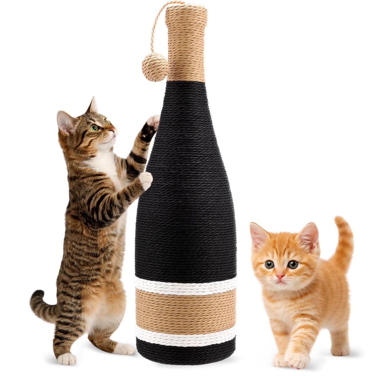 Shappy Cat Scratching Post 24 Inches Red Wine Bottle Simple Design Premium Cat Scratching Board with Hanging Sisal Ball Fiber Kitten Scratcher Suction Cup Base for Pet Toys Indoor Small Medium Kitten